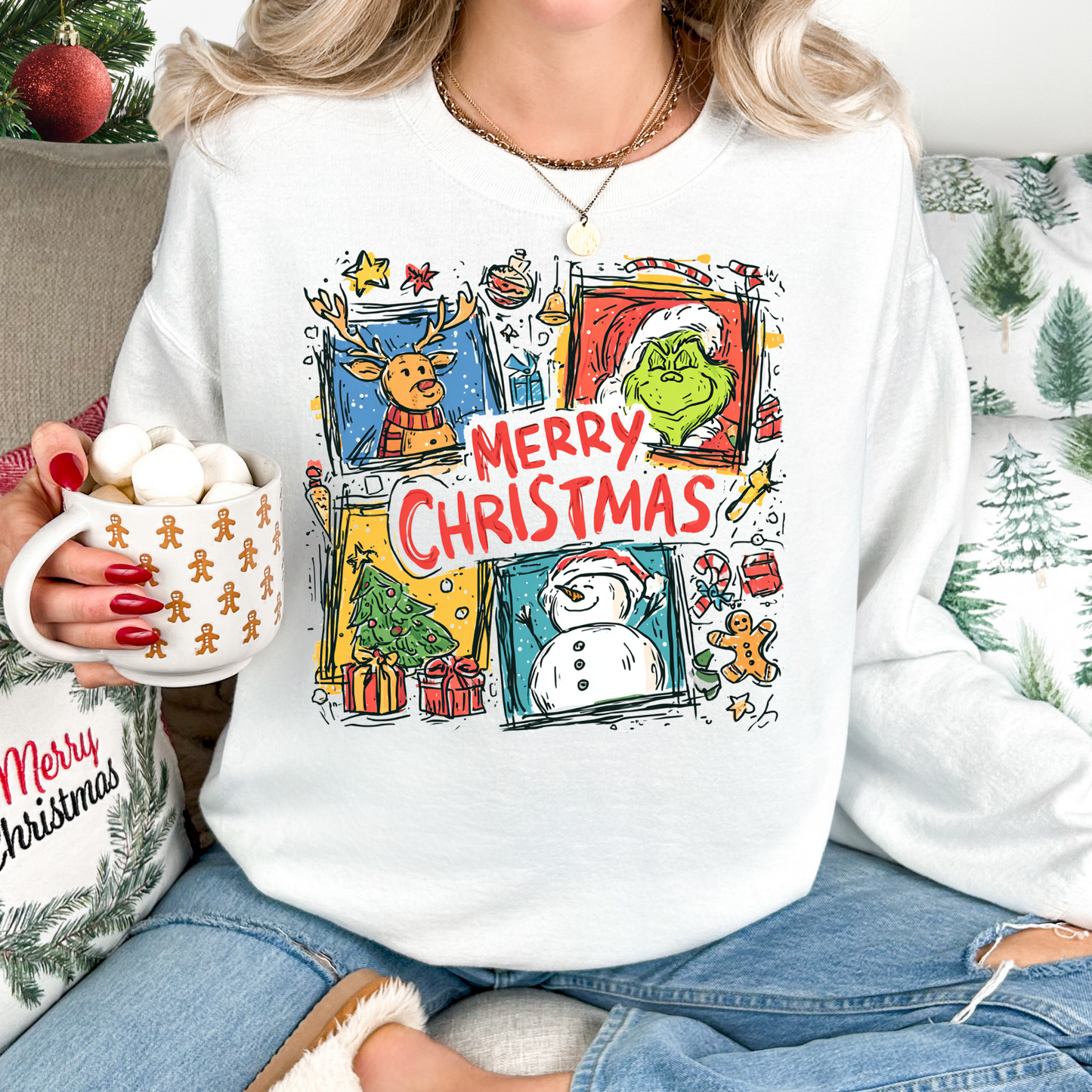 Merry Christmas Grinch Scribble Full Color DTF Transfer