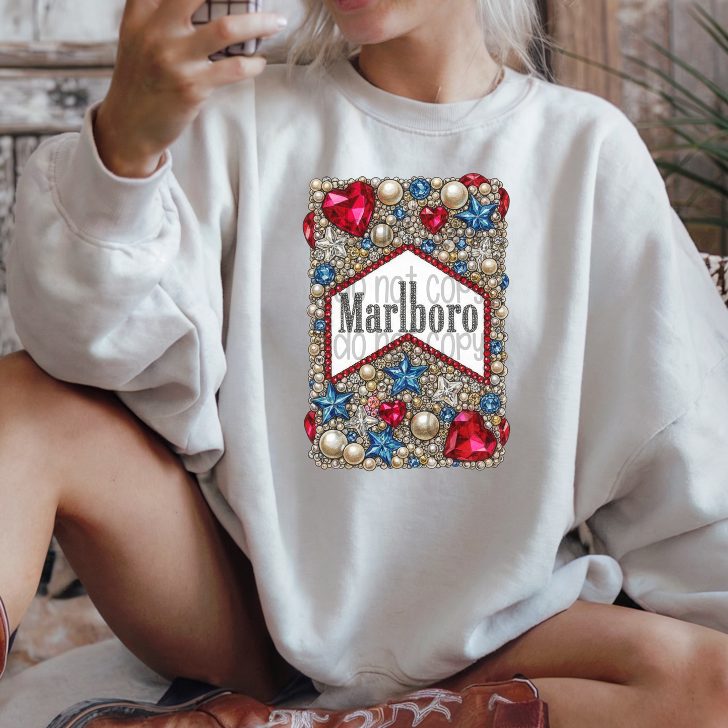 Marlboro Faux Rhinestone Full Color DTF Transfer