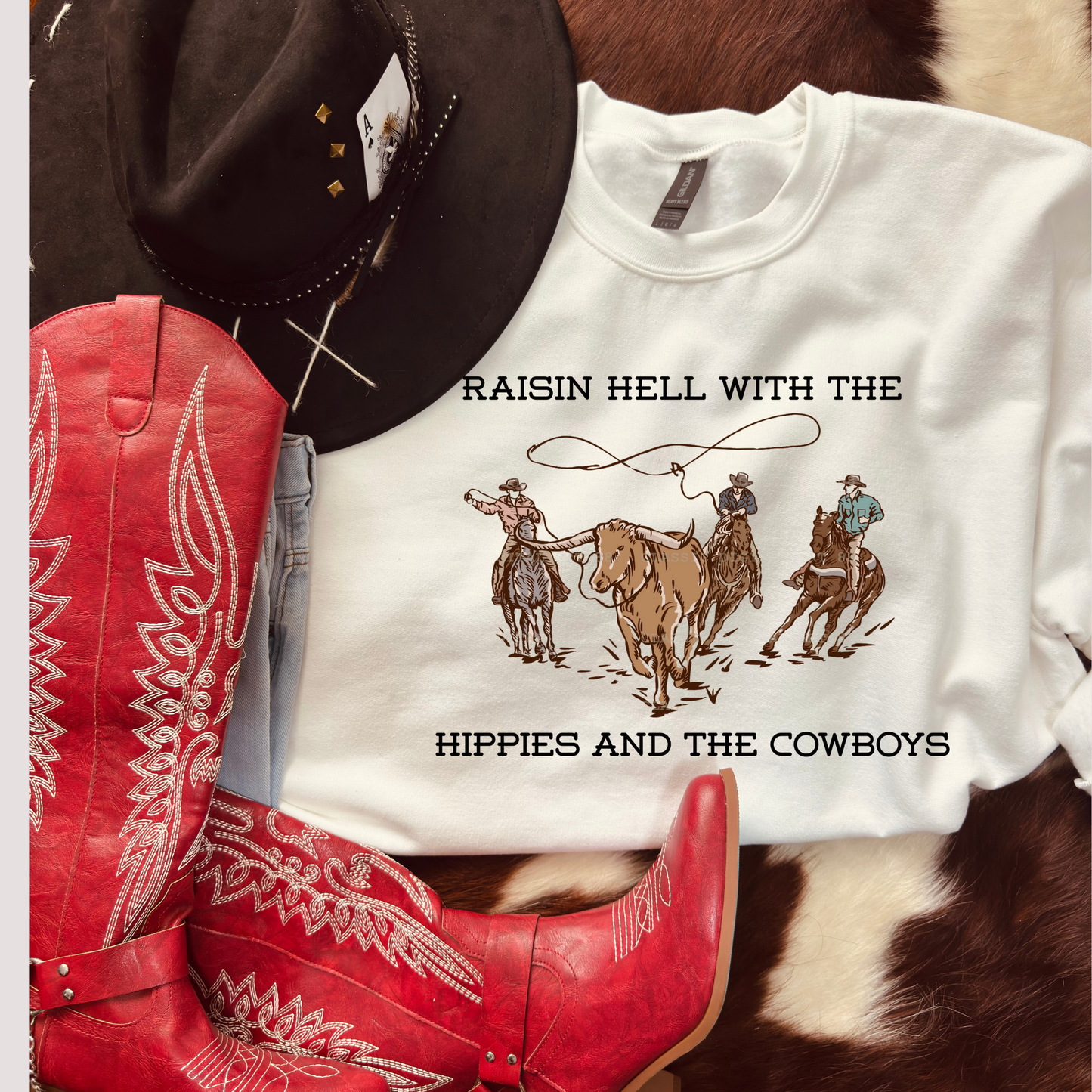 Raising Hell With The Hippies and The Cowboys Full Color DTF Transfer
