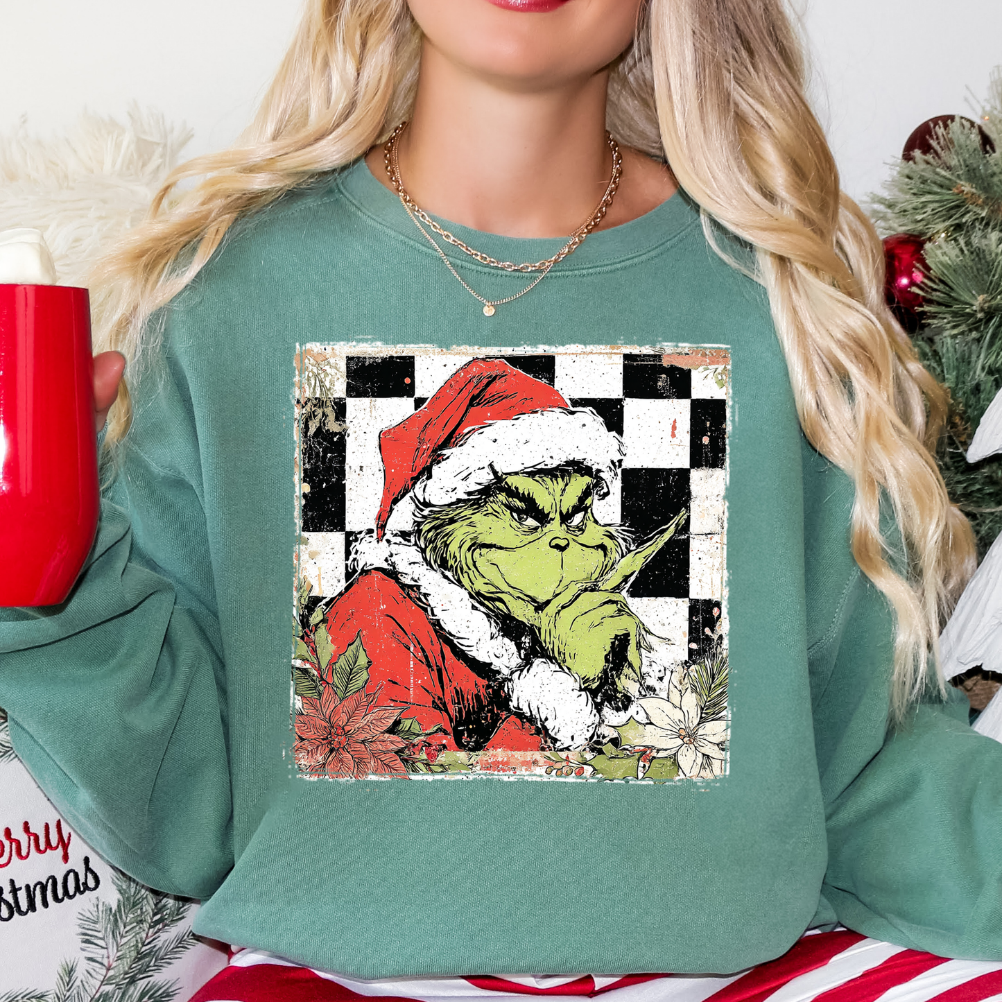 Grinch (Checkered Background) Full Color DTF Transfer