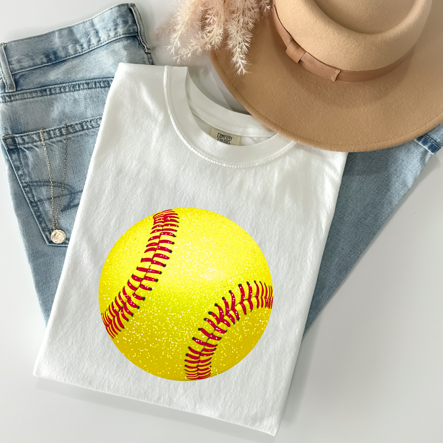 Faux Glitter Softball Full Color DTF Transfer
