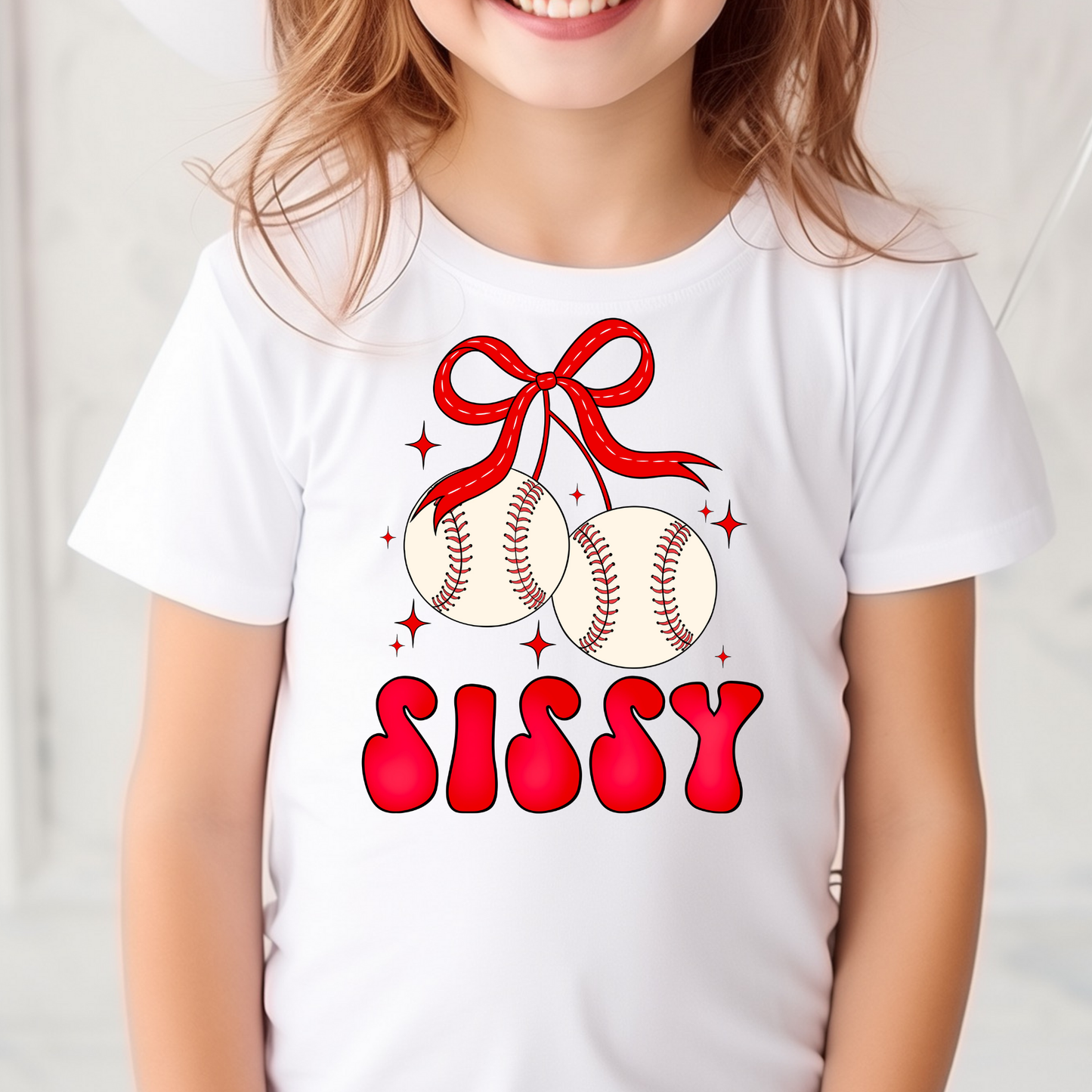 Sissy (Cherry Baseball w/Bow) Full Color DTF Transfer