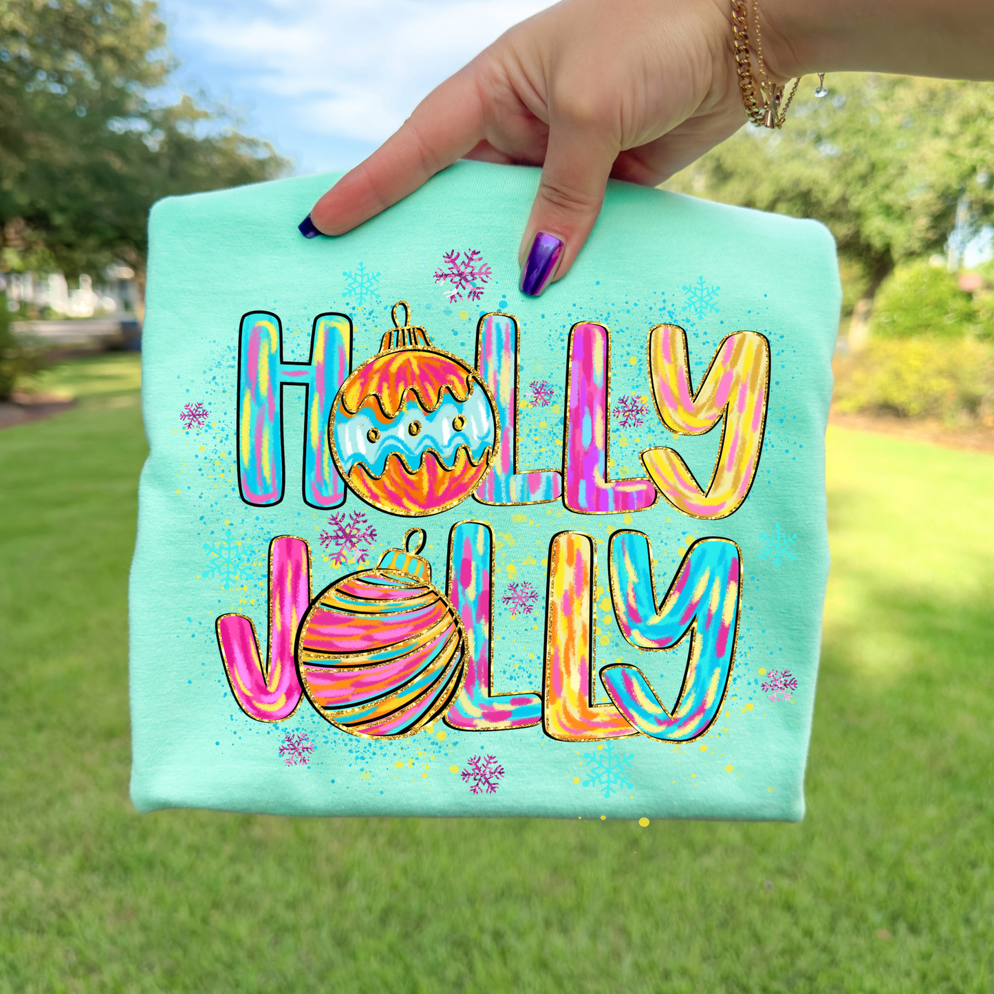 Holly Jolly (Multi Color Brushstroke) Full Color DTF Transfer
