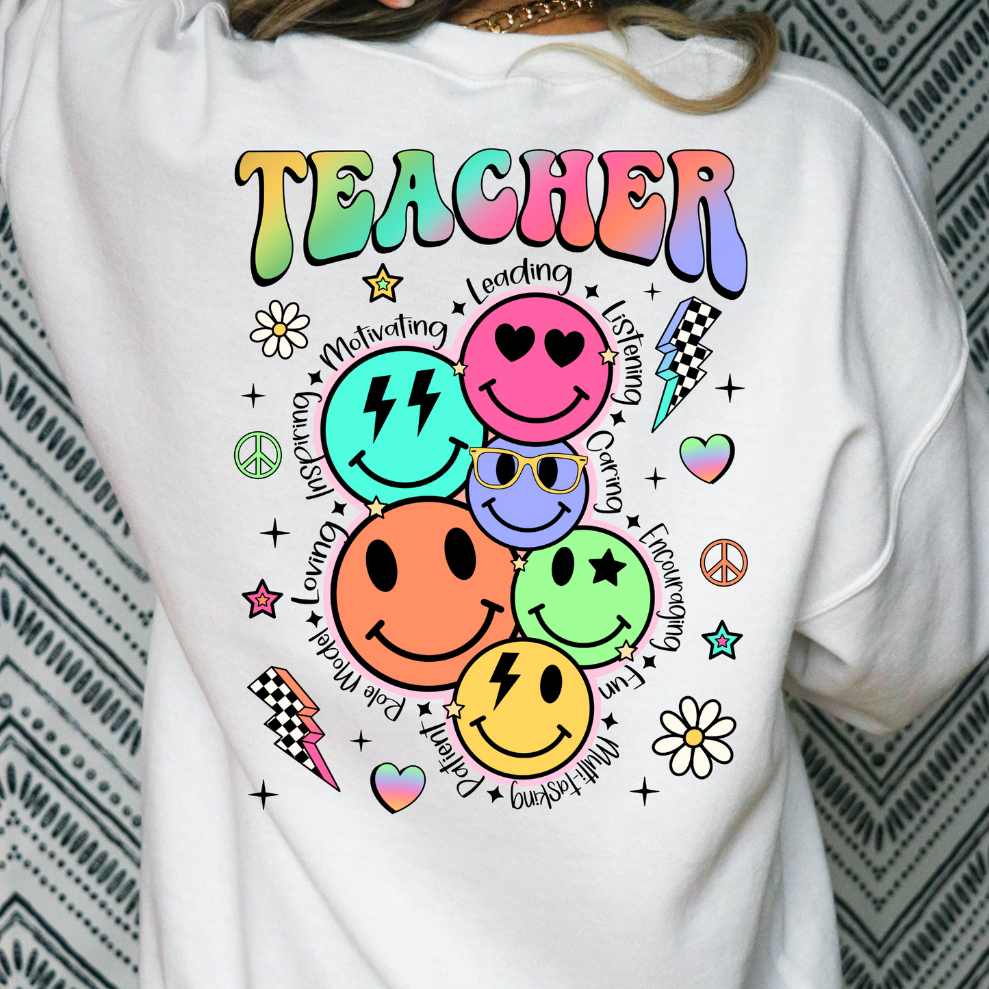 Teacher Smiley Face Collage Full Color DTF Transfers