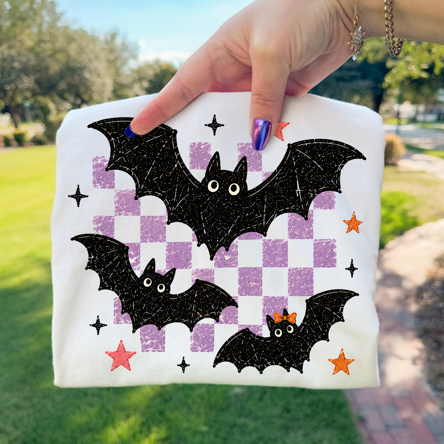 Bats w/Checkered Background Full Color DTF Transfer