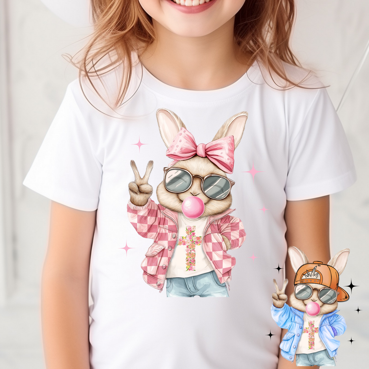 Peace Sign Bubblegum Bunny (Boy/Girl Option) Full Color DTF Transfer