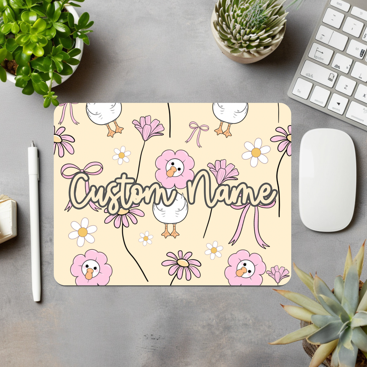 Goose w/Flowers (Yellow Background)Personalized Mouse Pad