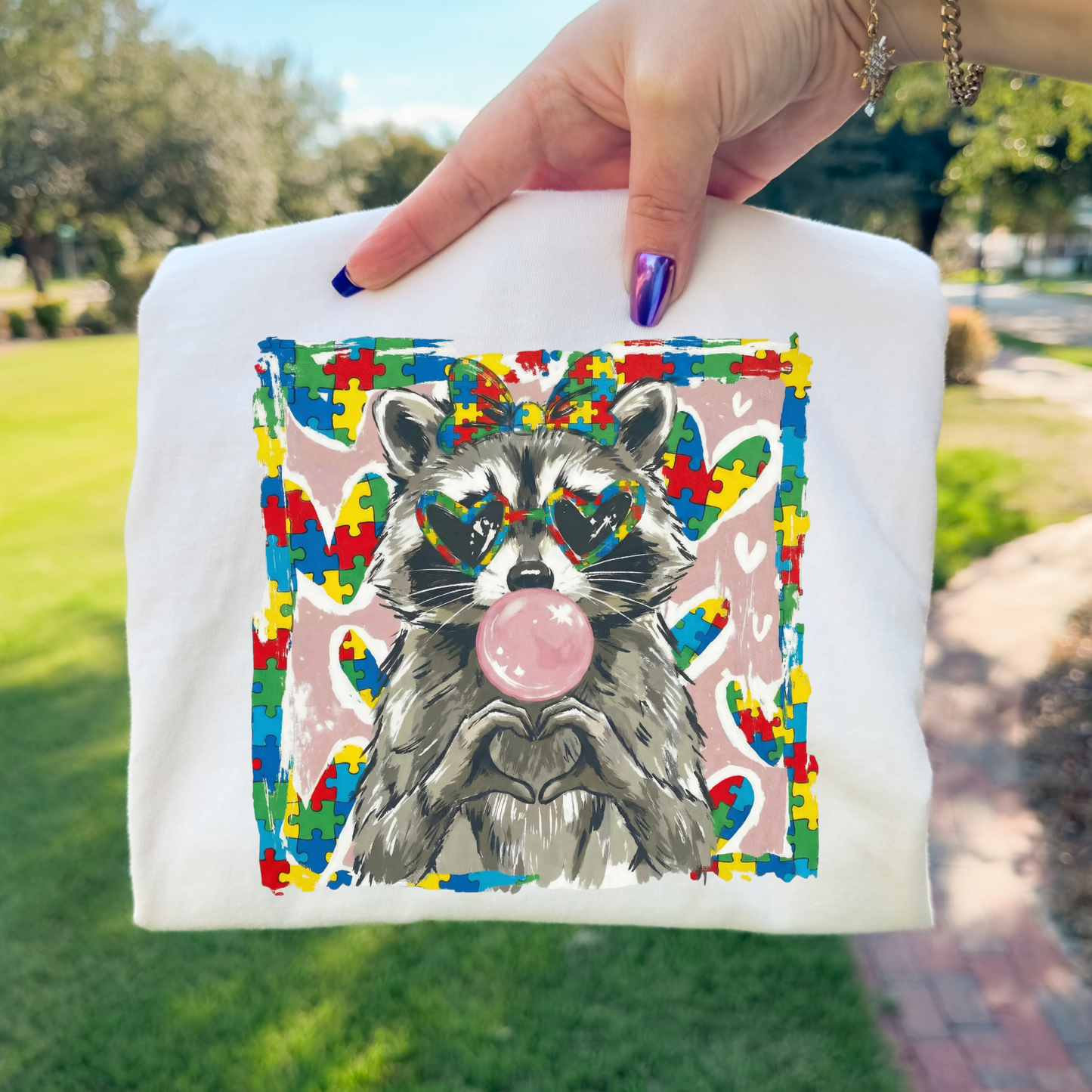 Bubble Gum Raccoon (Austim) Full Color DTF Transfer
