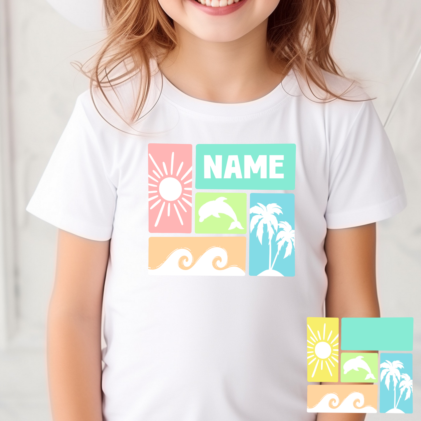 Personalized Summer Boxed Design (Boy/Girl Options) Full Color DTF Transfer