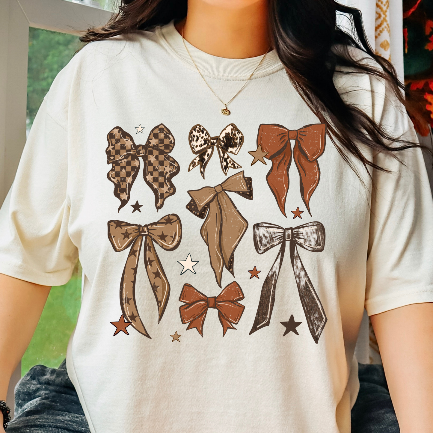 Brown Tone Bow Collage Full Color DTF Transfer