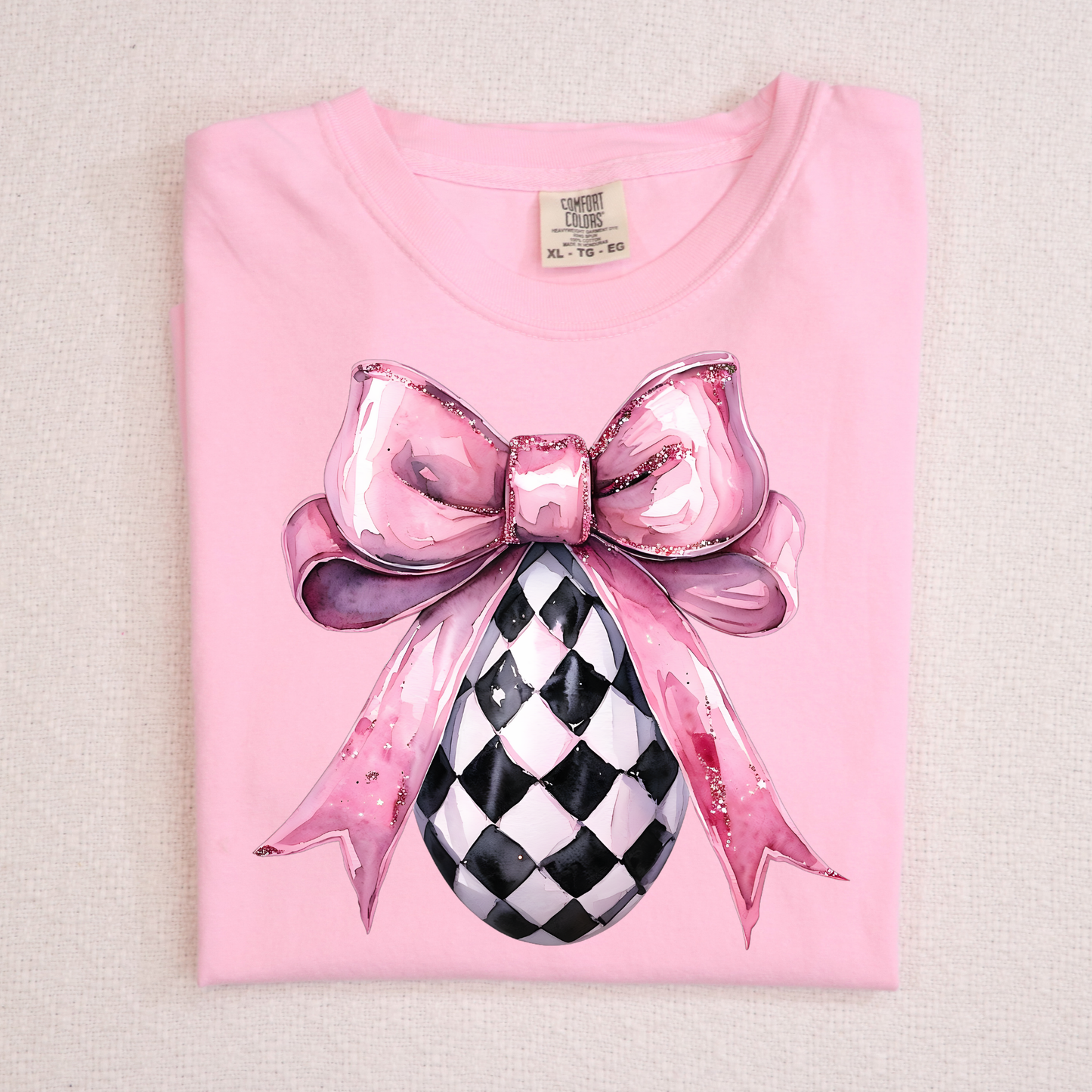 Checkered Easter Egg w/ Bow Full Color DTF Transfer