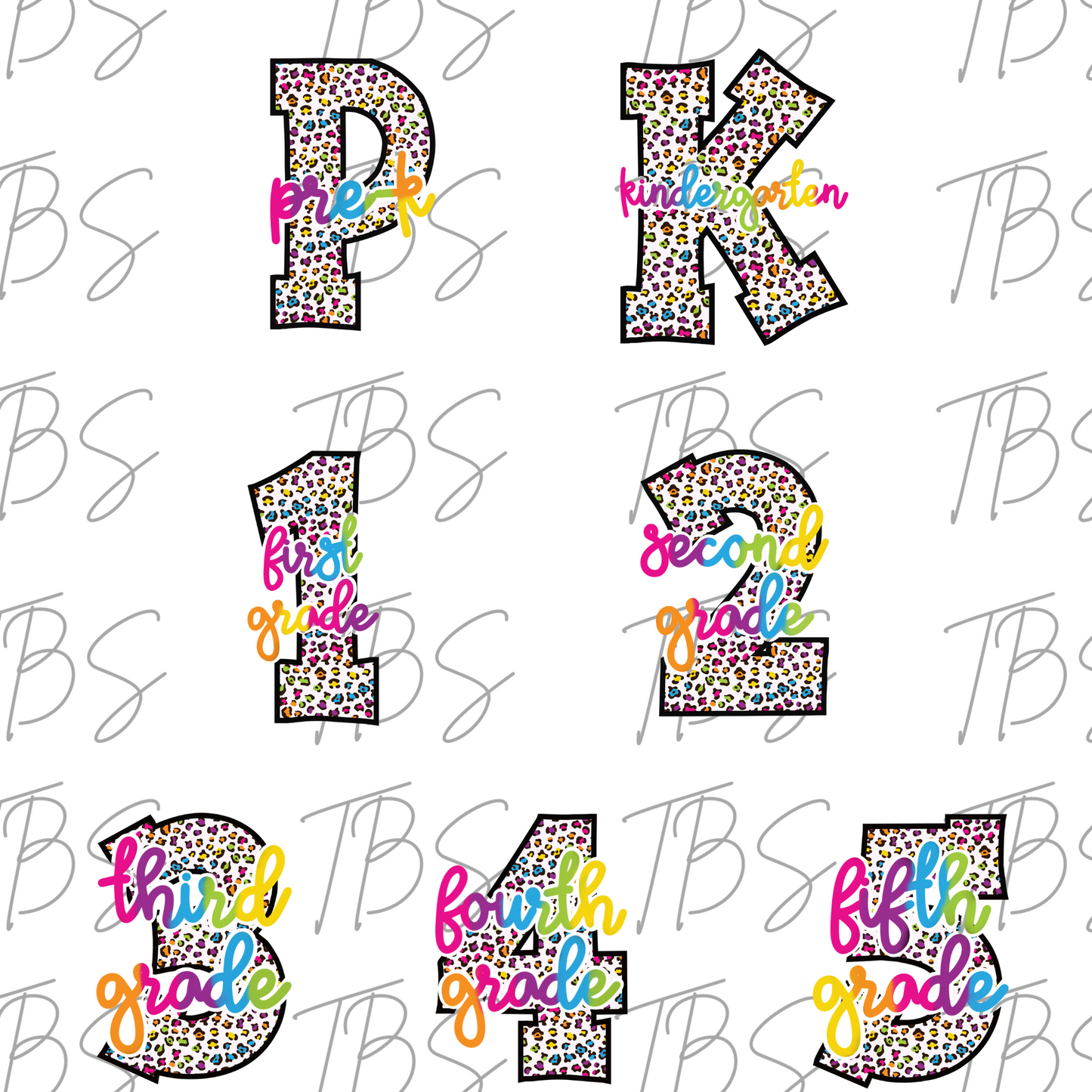 Rainbow Leopard Grade (MULTI GRADE OPTIONS) Back To School Full Color DTF Transfers