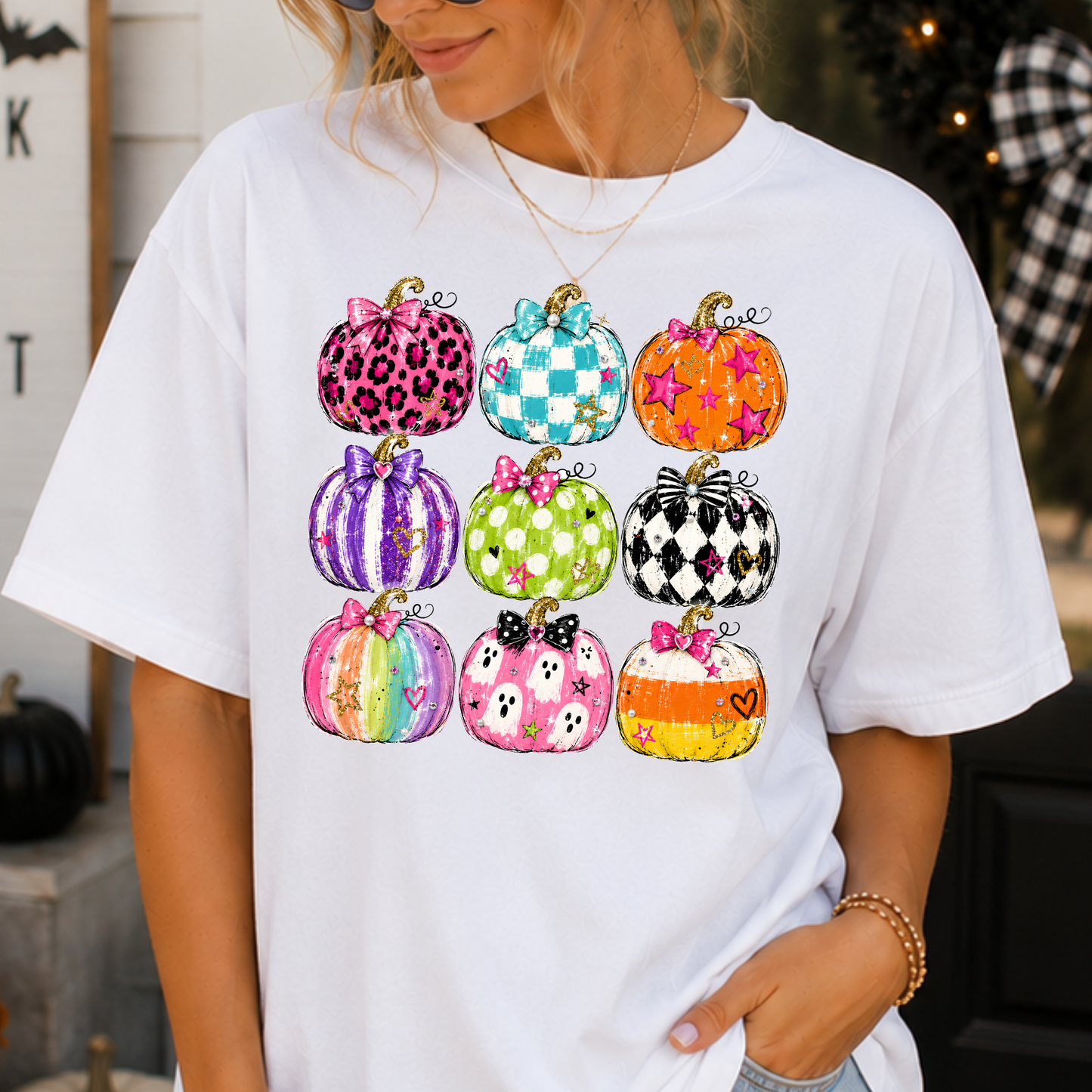 Preppy Colorful Pumpkin Grid Full Color DTF Transfer