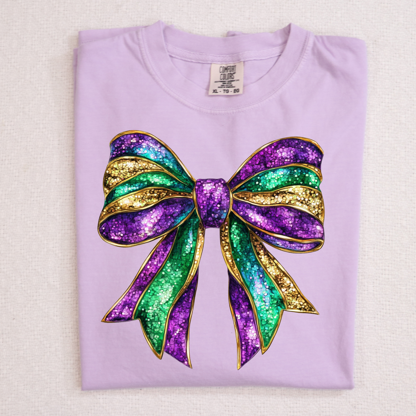 Mardi Gras Bow (Faux Glitter) Full Color DTF Transfer