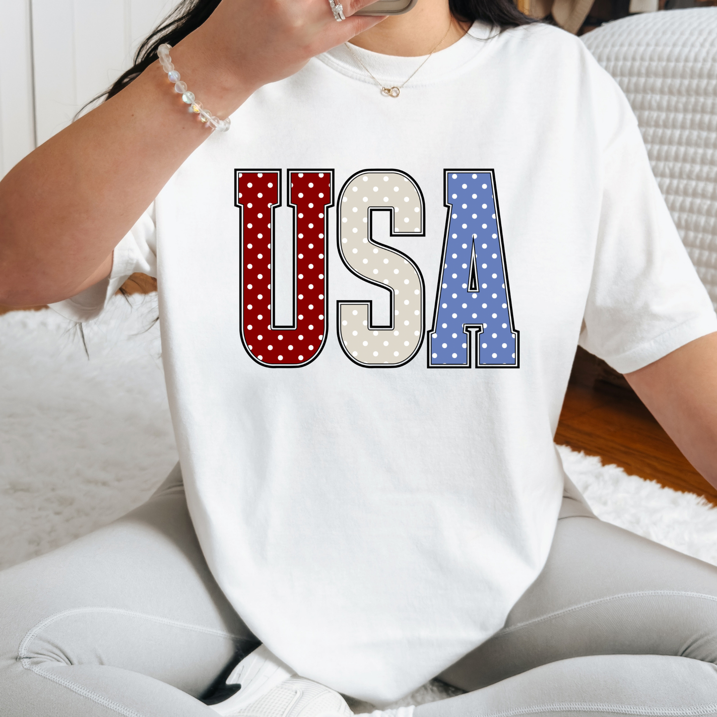 USA (Polka Dot Red/White/Blue) Full Color DTF Transfer