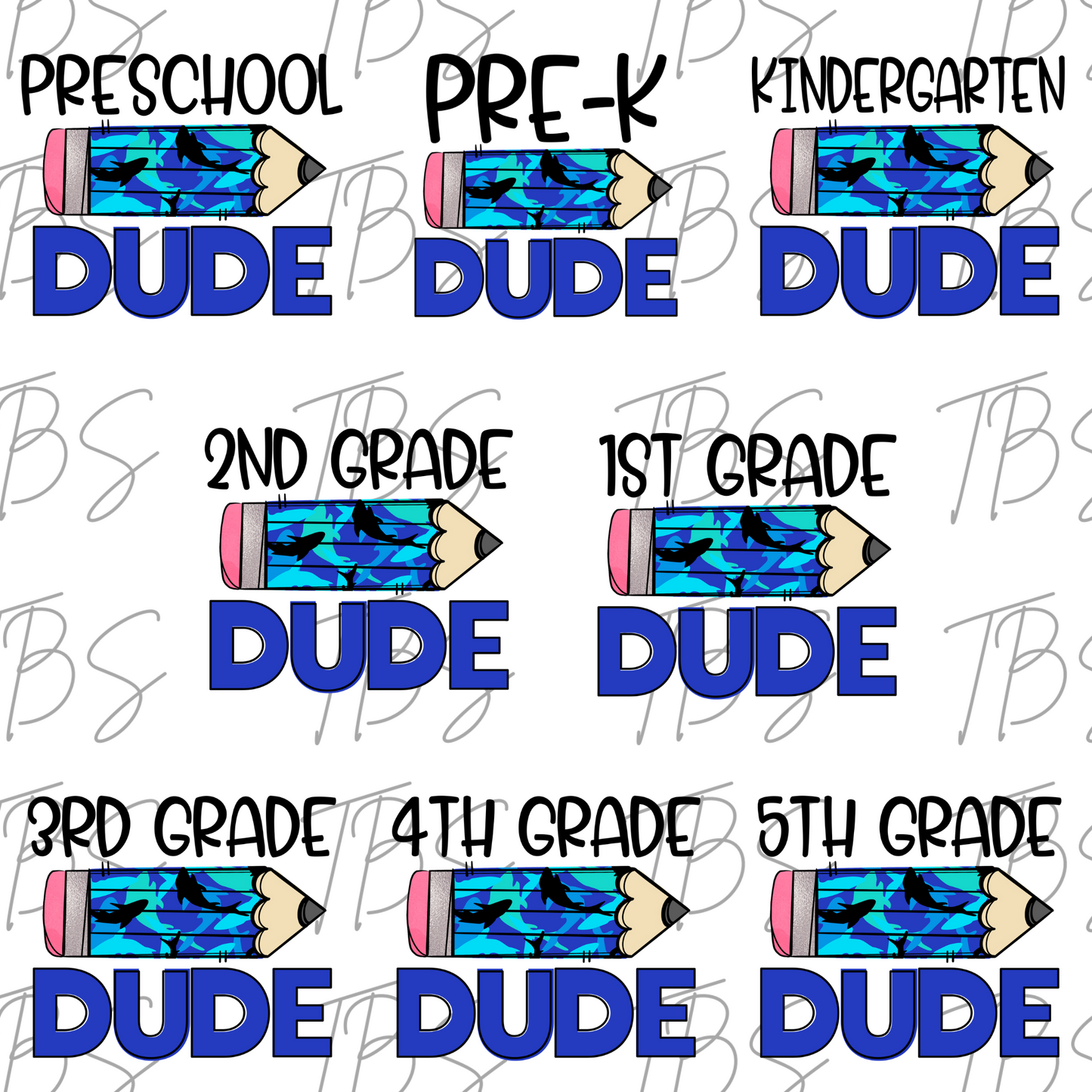 Shark Pencil Grade (MULTI GRADE OPTIONS) Checkered Back To School Full Color DTF Transfers