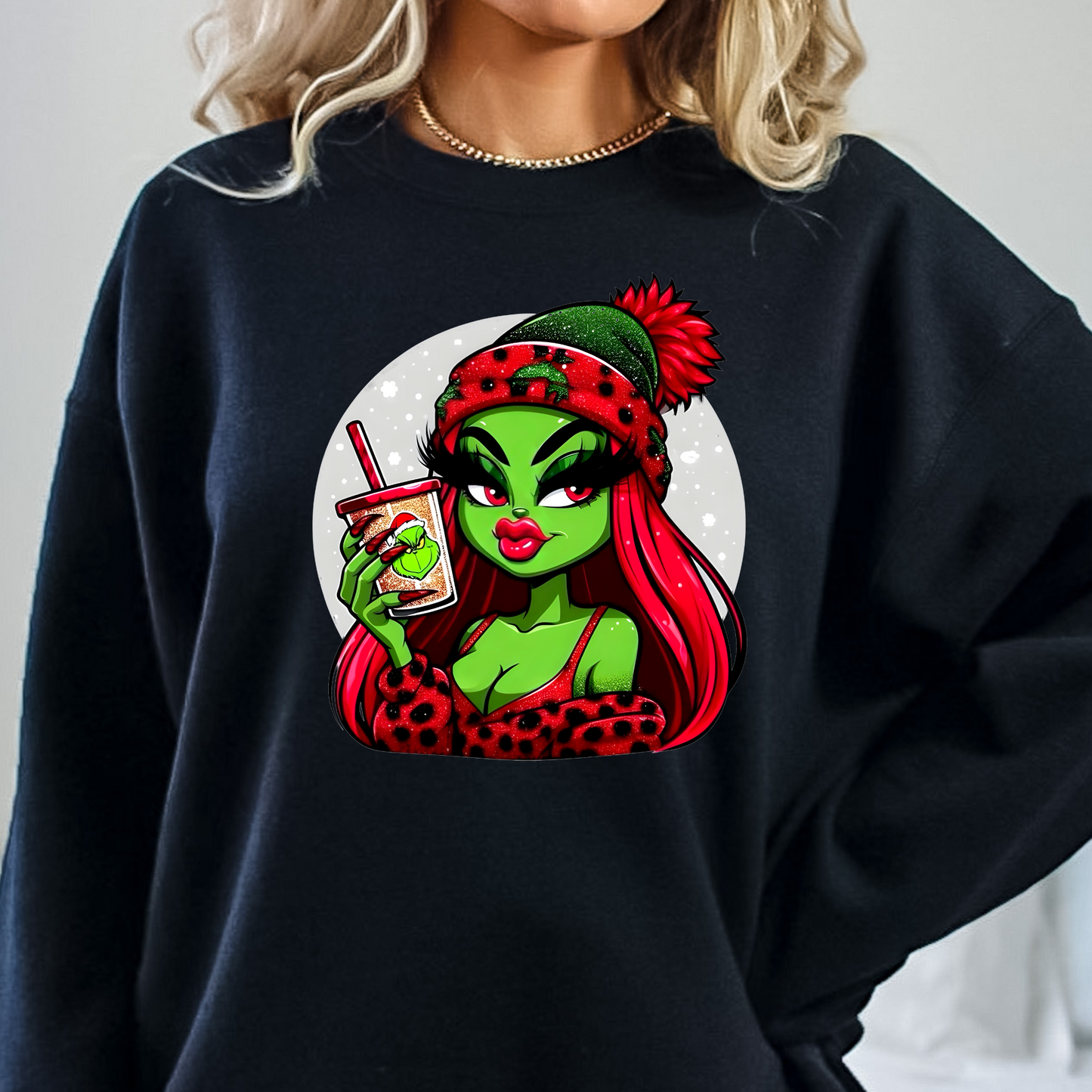 Red Leopard Grinch Girl Full Color DTF Transfer