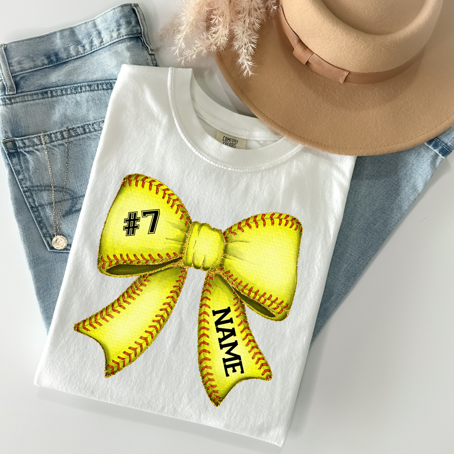 Personalized Name/Number Softball Bow Full Color DTF Transfer