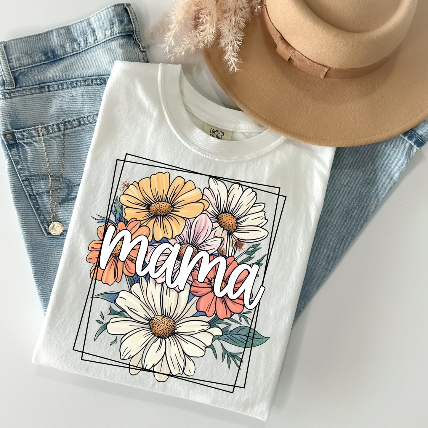 Mama Framed Flowers Full Color DTF Transfer
