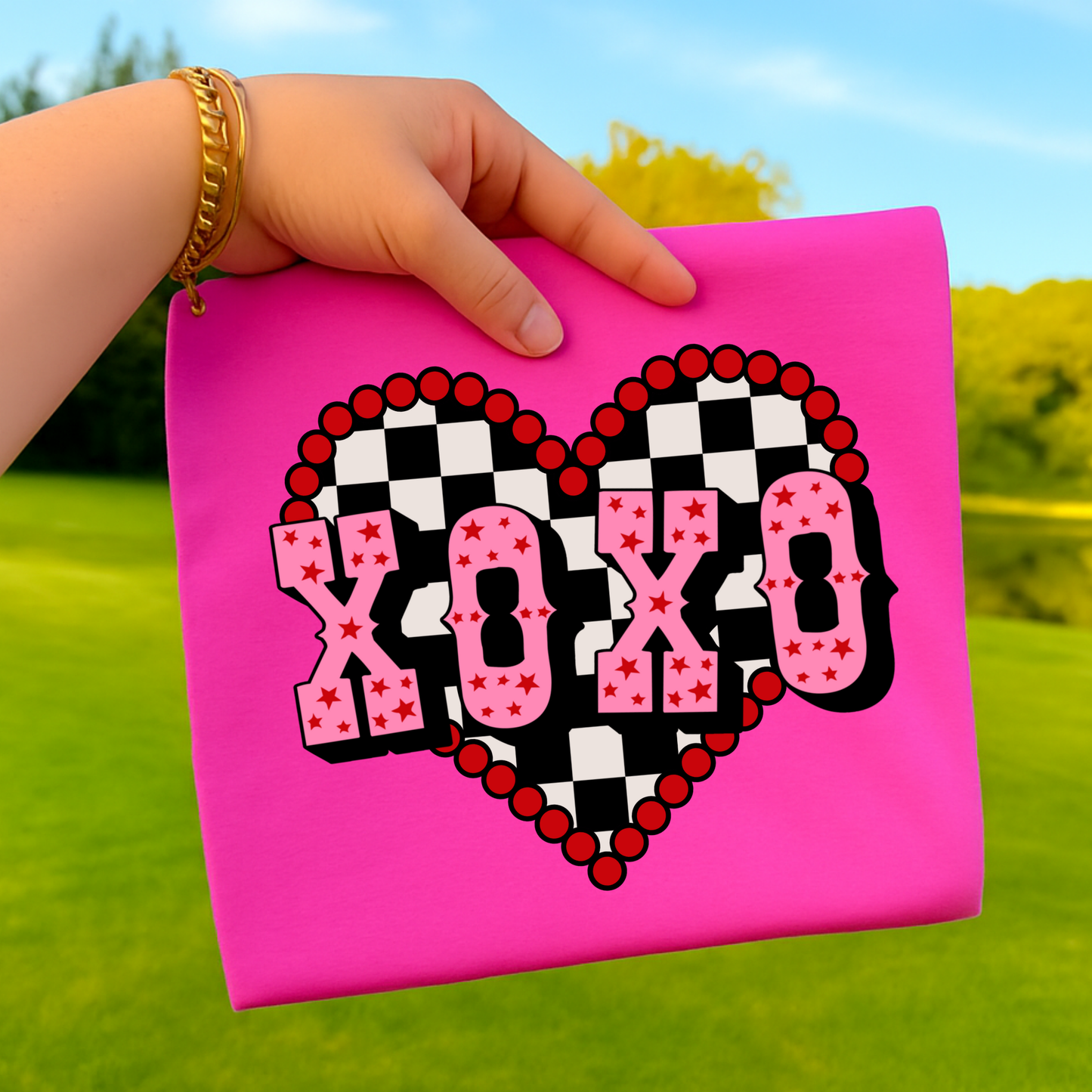 XOXO Checkered Heart Full Color DTF Transfer