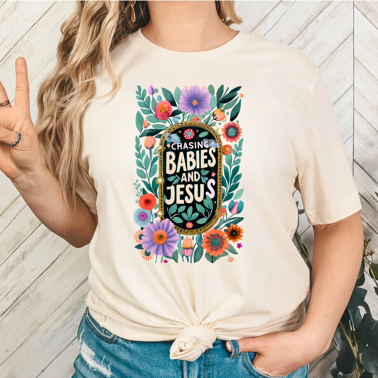 Chasing Babies and Jesus Full Color DTF Transfer