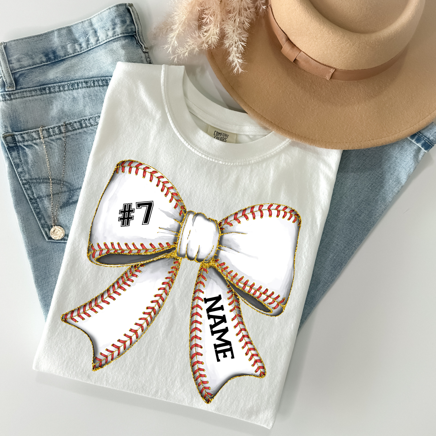 Personalized Name/Number Baseball Bow Full Color DTF Transfer
