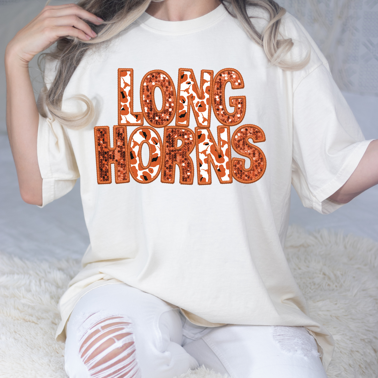 Longhorns (Faux Embroidery & Sequins) Full Color DTF Transfer
