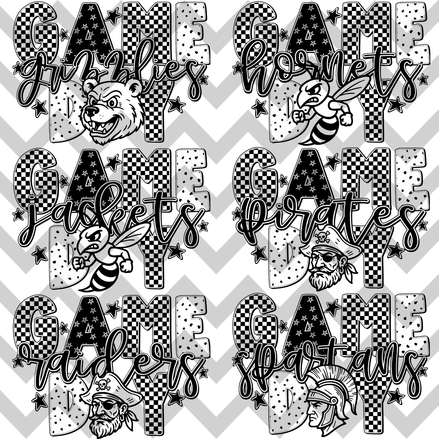 Game Day Mascot Black/White (MULTI OPTIONS) Full Color DTF Transfer