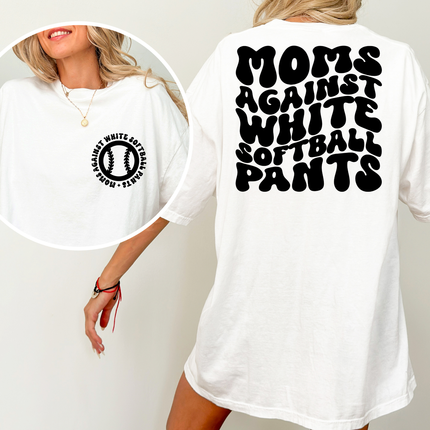 Moms Against White Softball Pants Full Color DTF Transfer
