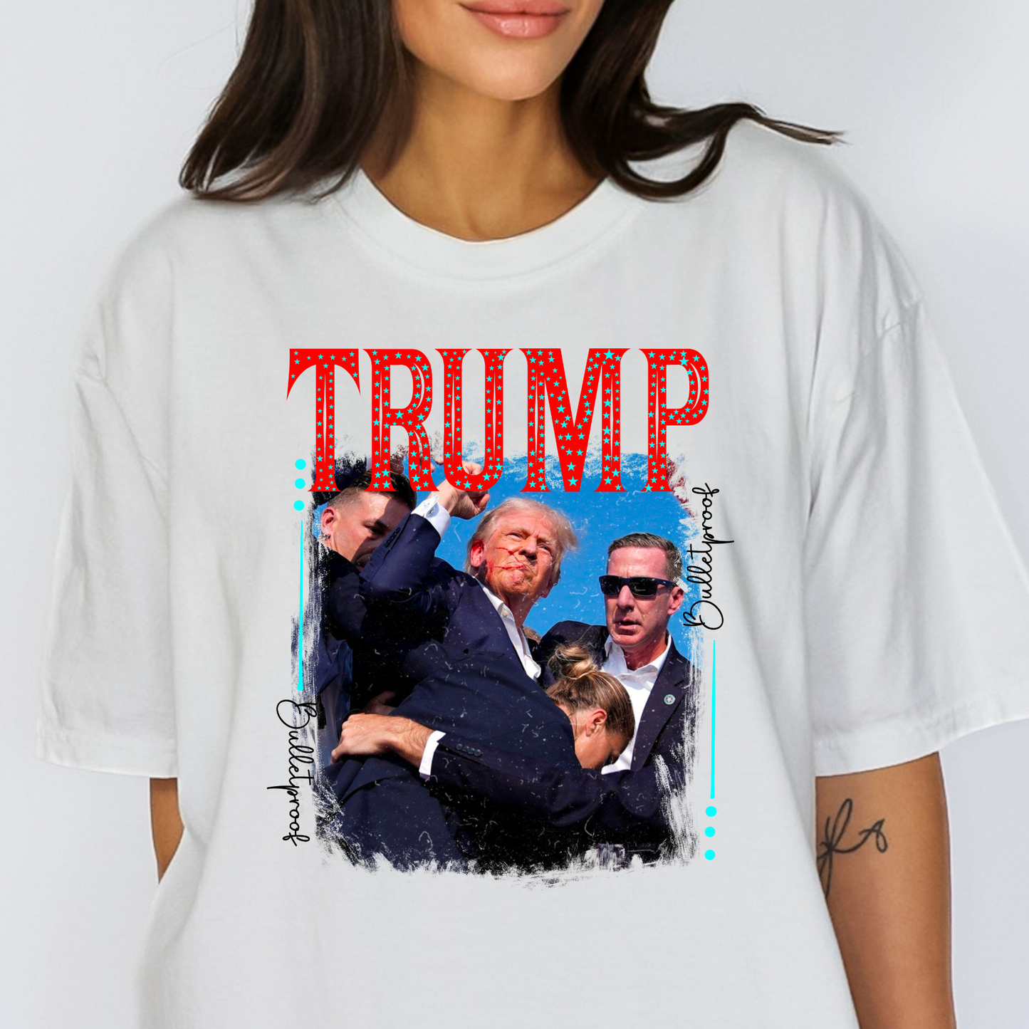Trump (Turquoise Starts) Bulletproof (Assassination Attempt Trump Rally 2024) Full Color DTF Transfer