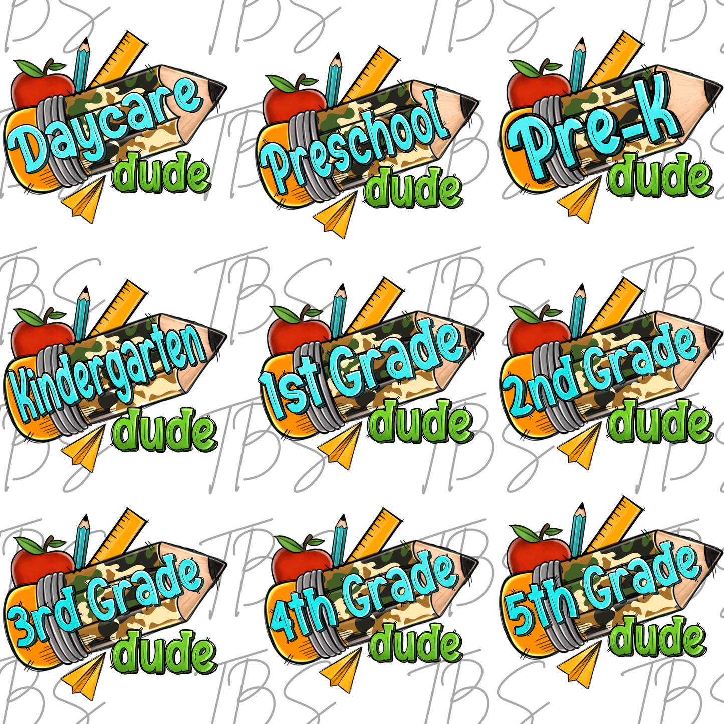 Camo Pencil Grade (MULTI GRADE OPTIONS) Checkered Back To School Full Color DTF Transfers