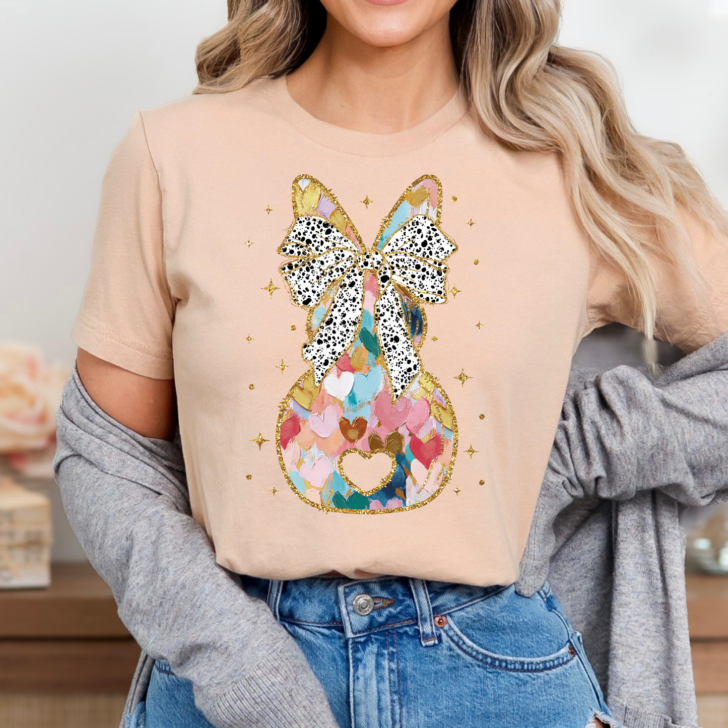 Brush Stroke Heart Bunny Full Color DTF Transfer