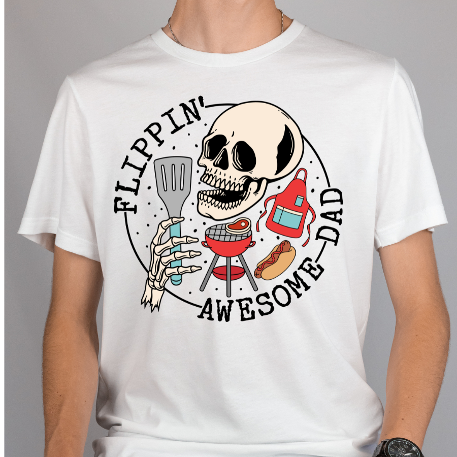 Flippin' Awesome Dad (Grill Skull Theme) Full Color DTF Transfer