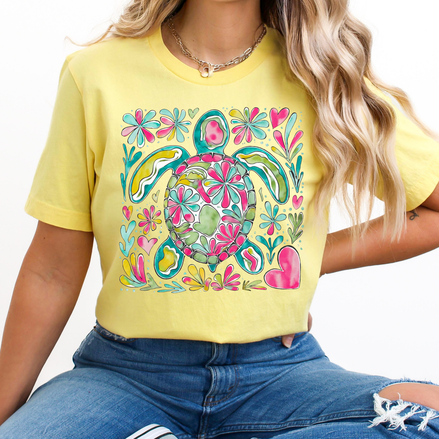 Turtle Floral Full Color DTF Transfer