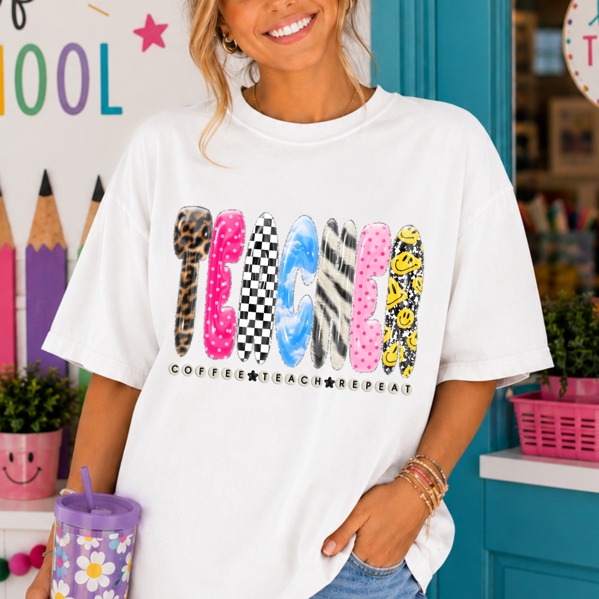 Teacher (Multi Pattern) w/Friendship Beads Full Color DTF Transfer