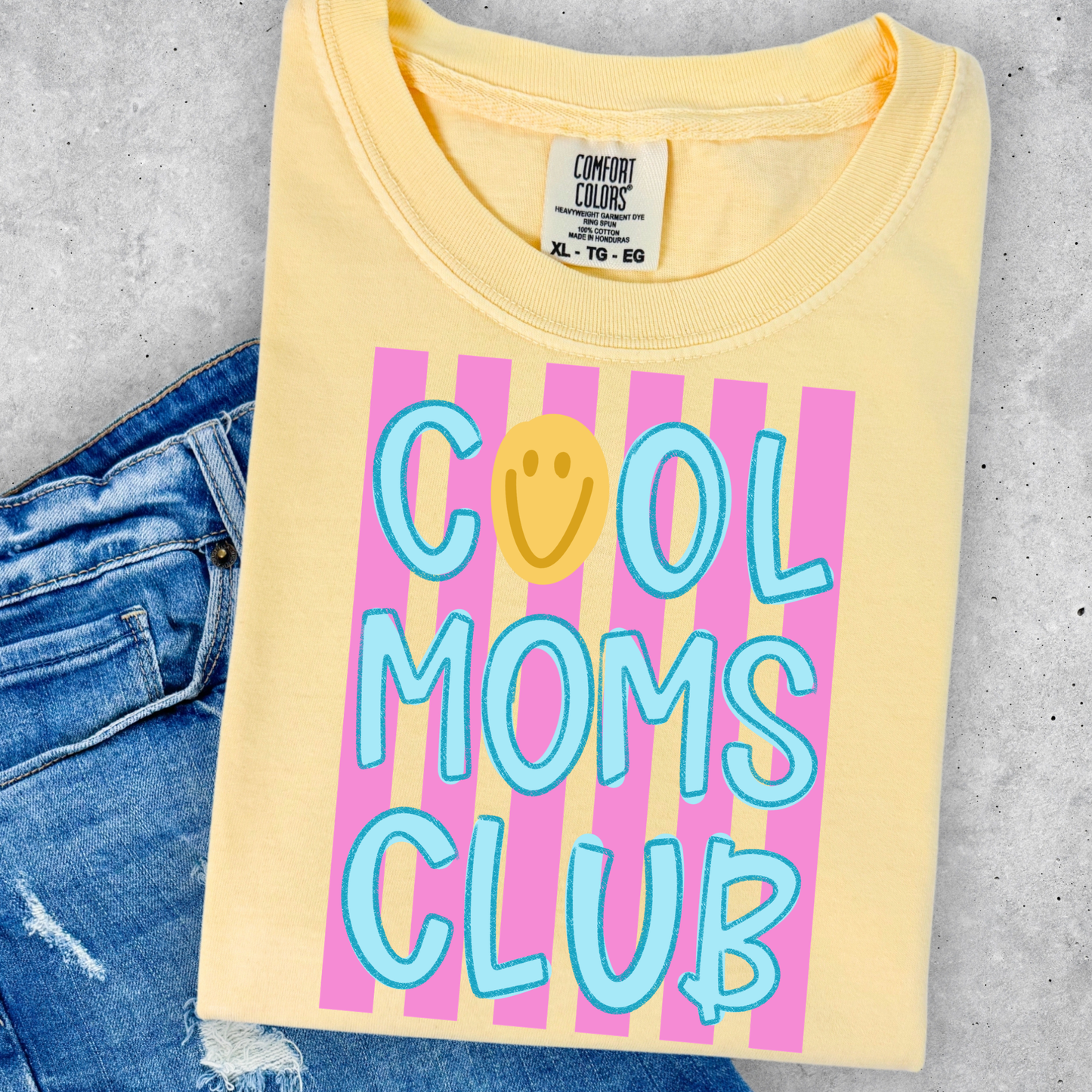 Cool Moms Club (Smiley/Striped) Full Color DTF Transfer