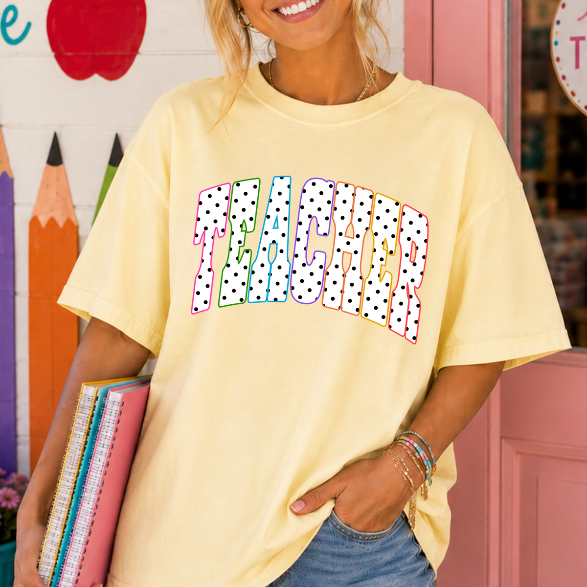 Teacher Colorful/Polka Dot Full Color DTF Transfer