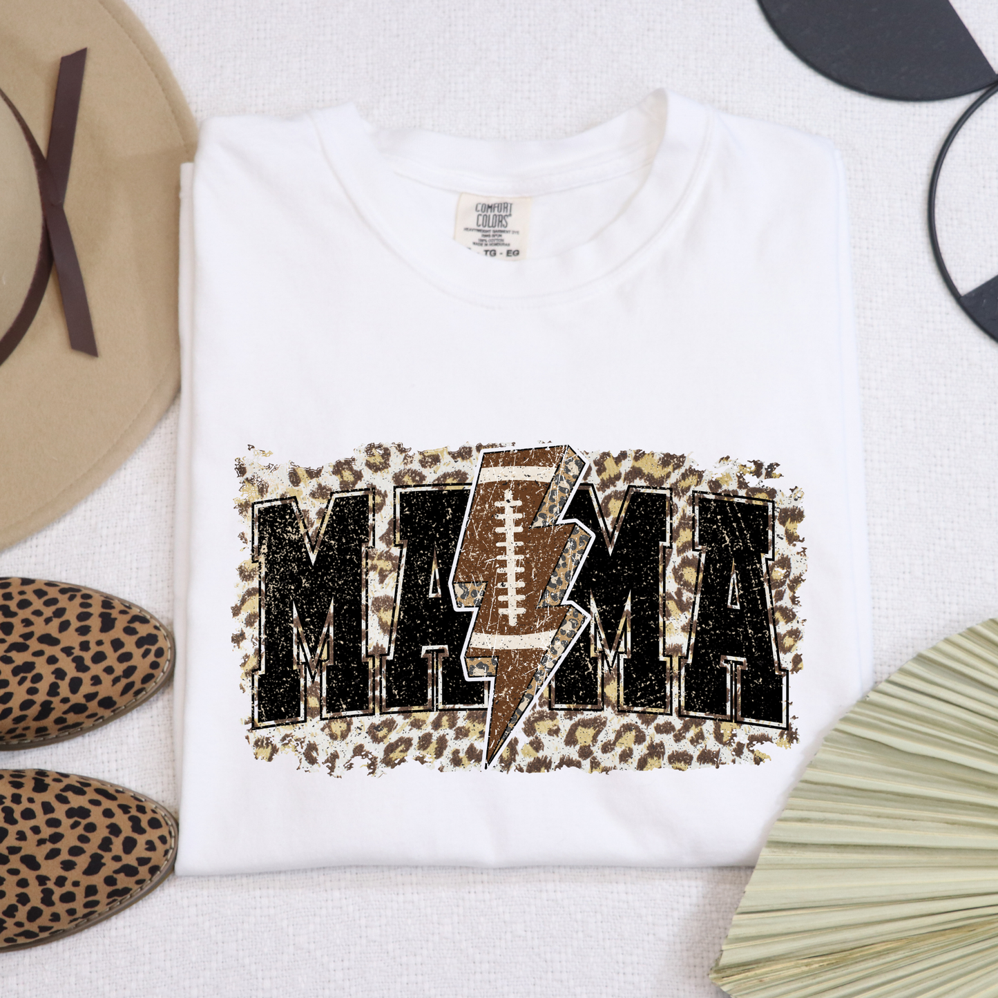 Leopard Background Mama (Football Lightening Bolt) Full Color DTF Transfer