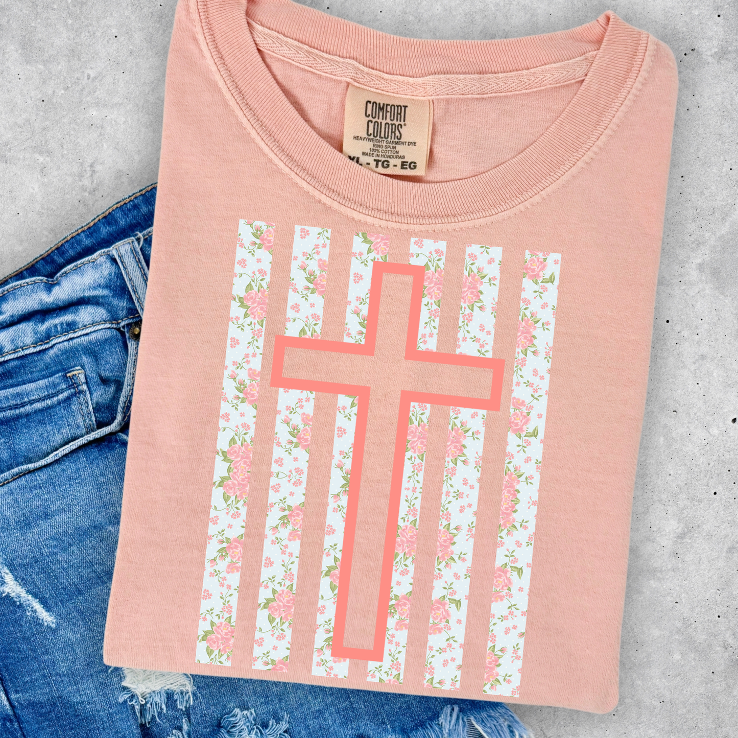 Cross (Floral Stripes) Full Color DTF Transfer