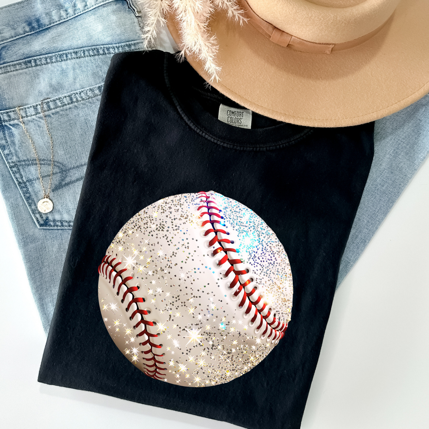 Glittery (Faux) Baseball Full Color DTF Transfer