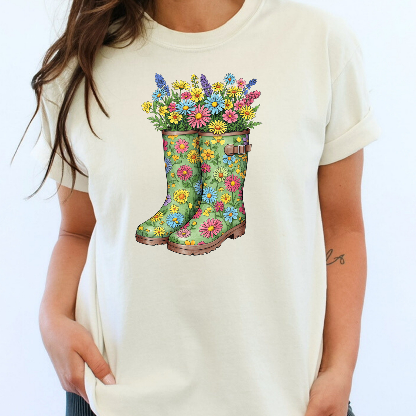 Spring Floral Boots Full Color DTF Transfer