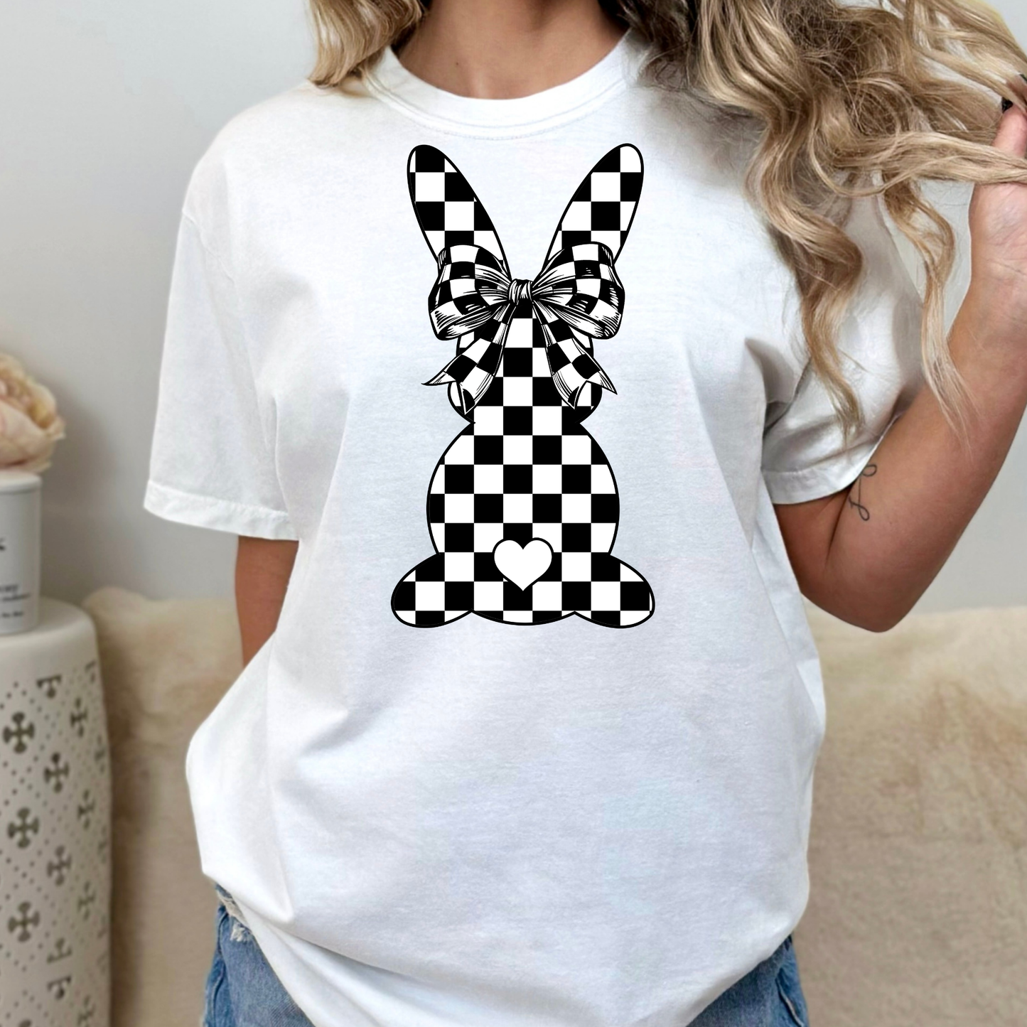 Checkered Bunny Full Color DTF Transfer