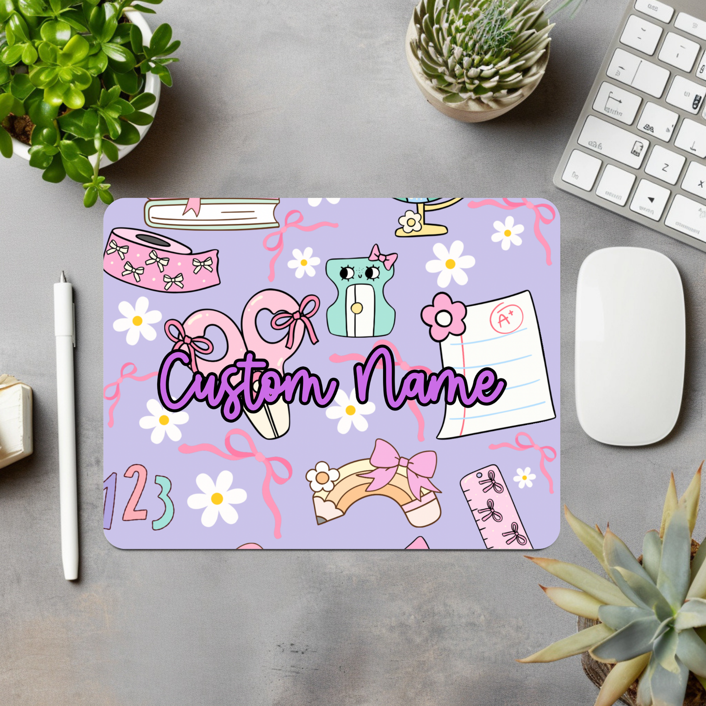 Purple School Icons Personalized Mouse Pad