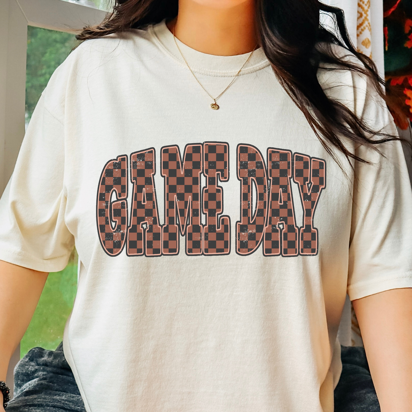 Brown Checkered Game Day Full Color DTF Transfer