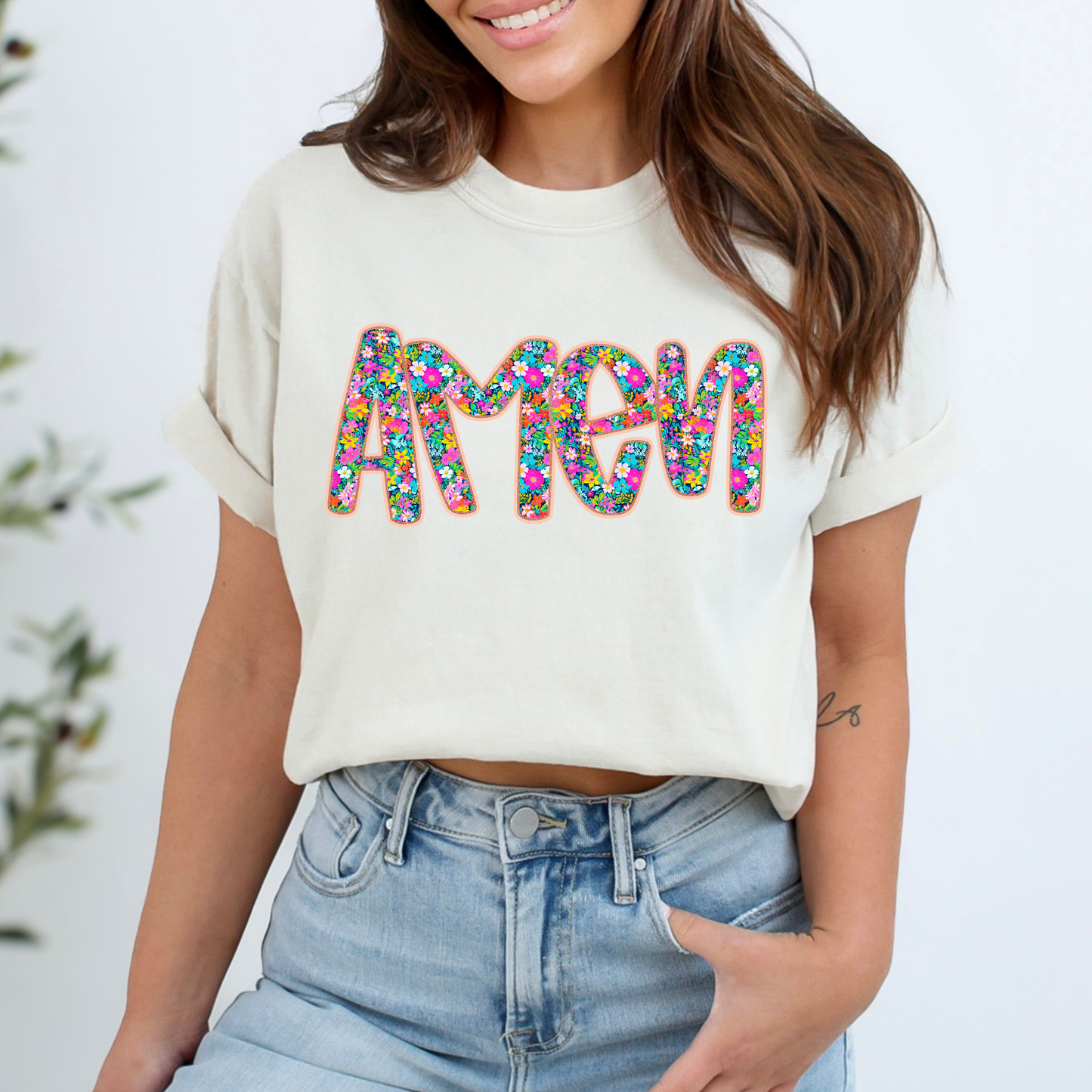 Floral Amen Full Color DTF Transfer