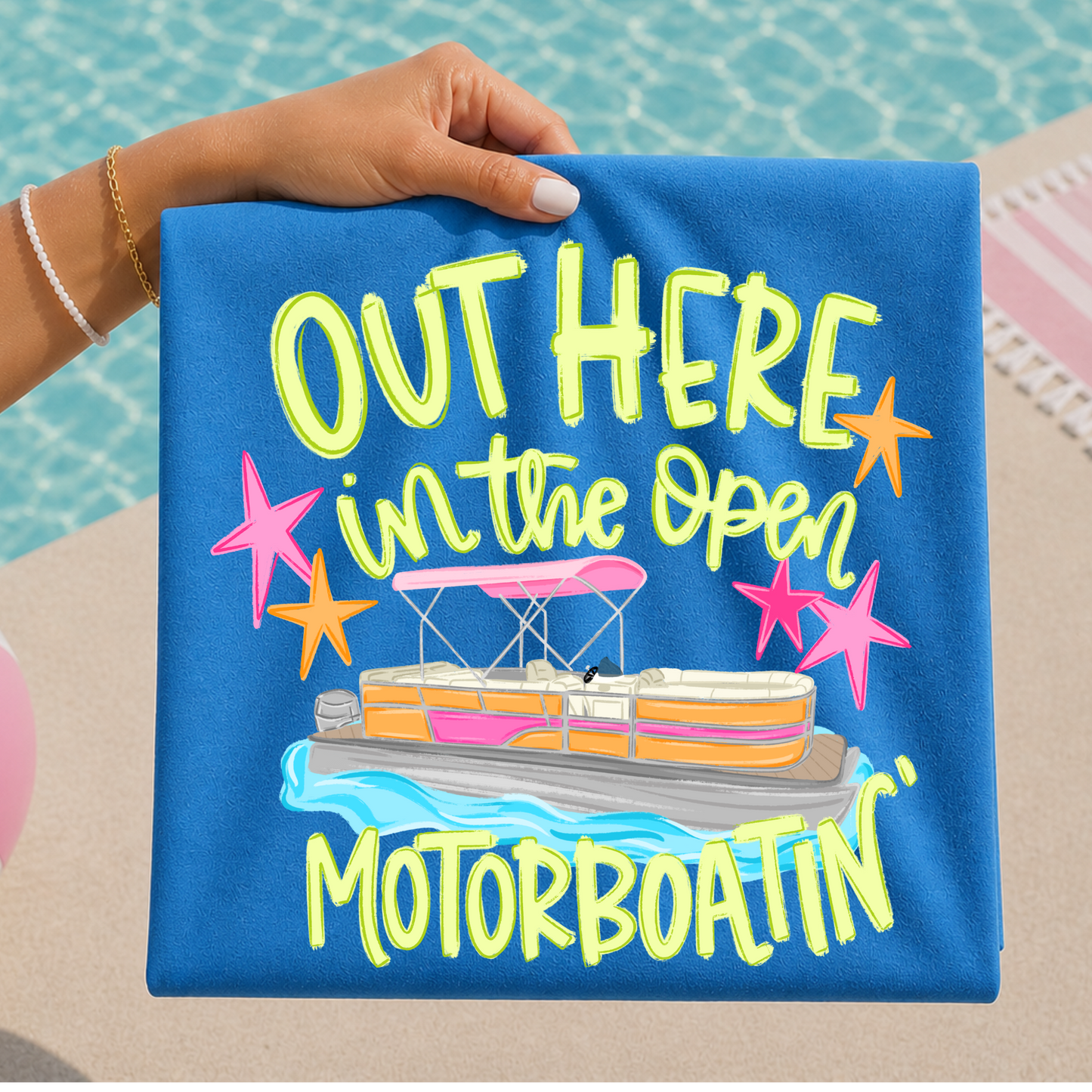 Out Here In The Open Motorboatin' Full Color DTF Transfer