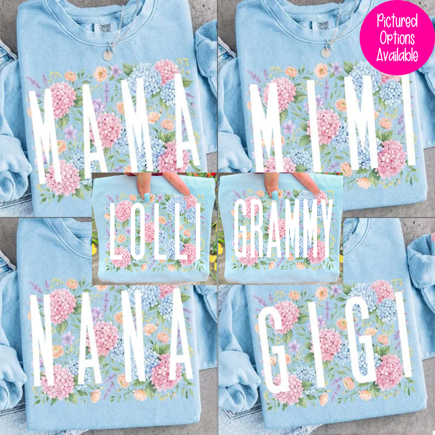 Floral Framed Mama (Mimi - Nana - Gigi Options) Full Color DTF Transfer
