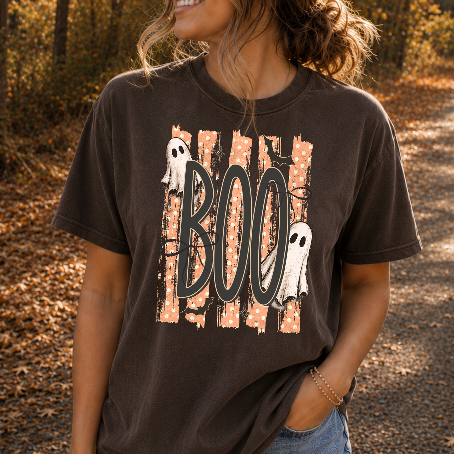 Boo (Striped Background) Full Color DTF Transfer