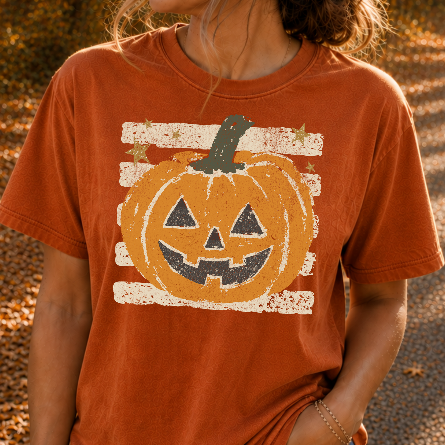 Pumpkin w/Striped Background Full Color DTF Transfer
