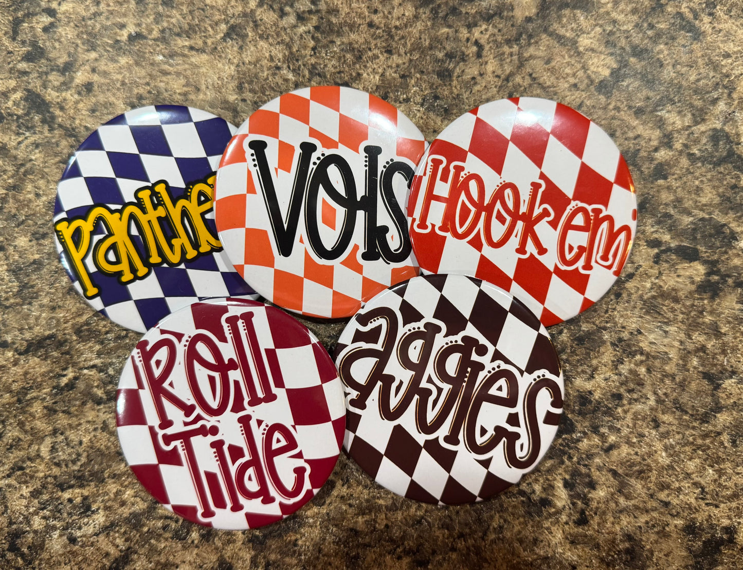 3" Spirit Wear Checkered Button (Colors/Name Changeable)